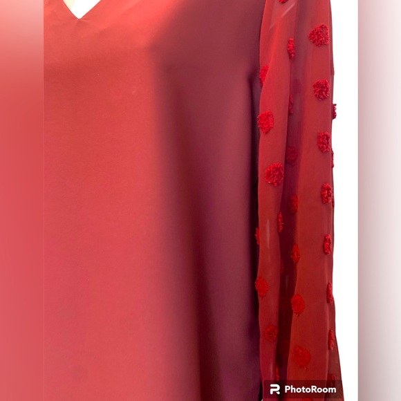 🚨Dot v-neck blouse Merlot - Picture 3 of 3